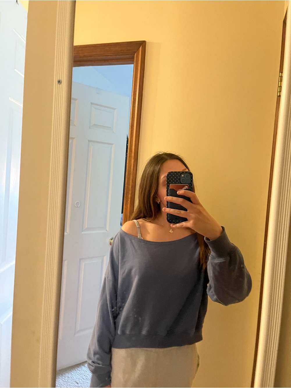 Hollister small Women’s Off-Shoulder Slate Blue Sweatshirt Sweater